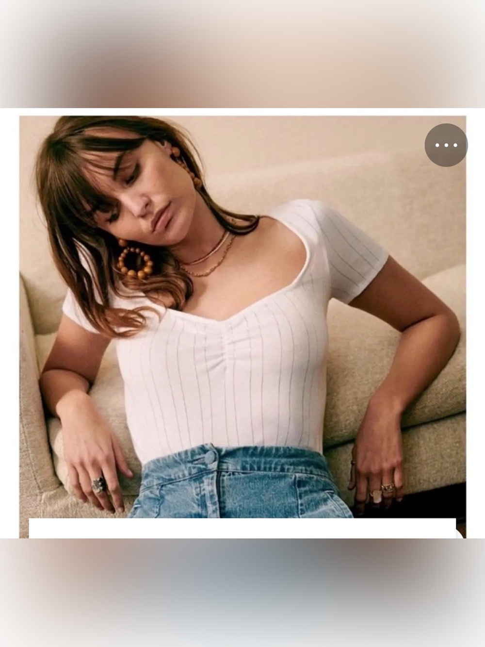 Sezane White Short Sleeve Ribbed Scoop Neck Tee - Picture 2 of 13
